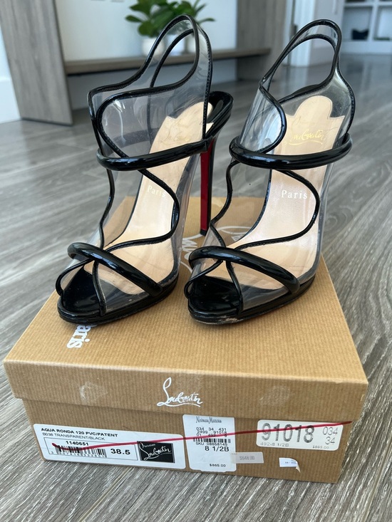 Christian Louboutin Shoes - Christian Louboutin Black Patent & Clear Strappy Stiletto Sandals